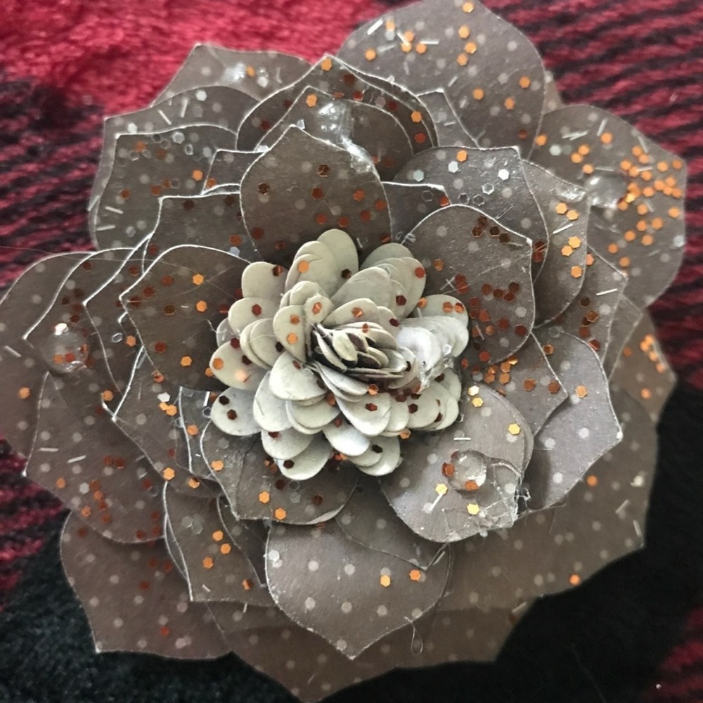 Paper Flowers Lot Brown Embellishments Hand Rolled Flowers with Glitter 2 pcs